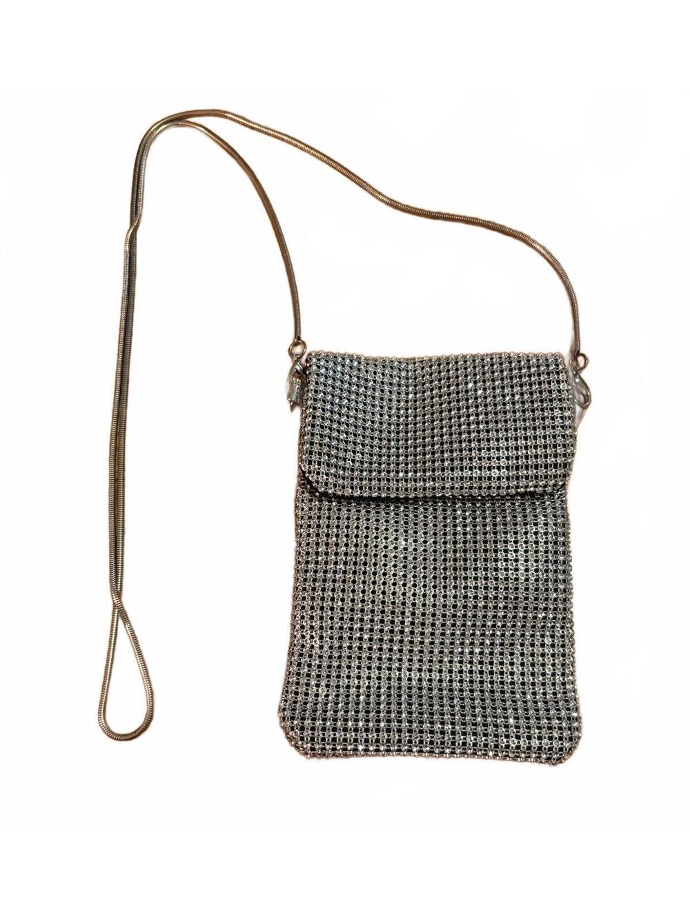 Silver Mesh Evening Crossbody Bag with Magnetic Closure